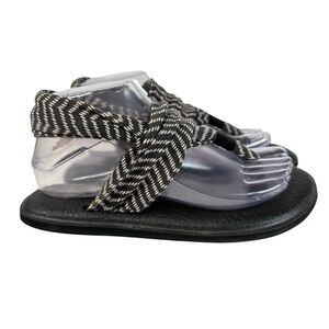 Sanuk Boho Yoga Slide Thong Black White Sandals Comfort Flip Flops Beach Women 7